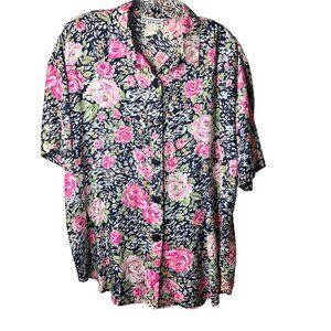 VTG 90S 80S CABRAIS COTTAGECORE COUNTRY PINK SHABBY ROSES FLORAL SHIRT BLOUSE 16